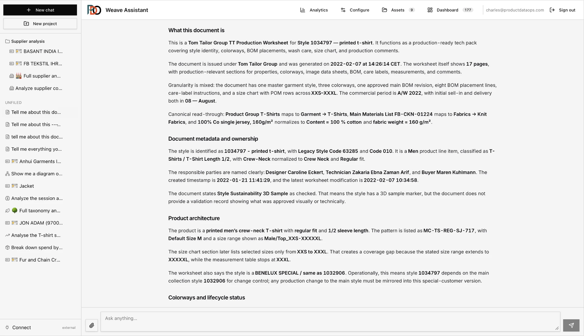 Document read-through — a production worksheet decoded into structured facts.
